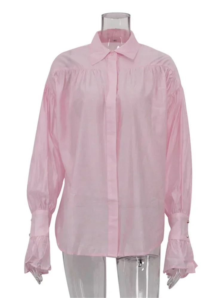 Tossy Lässige lockere durchsichtige Hemden Damen Herbst Revers Langarm Patchwork Bluse Top Streetwear weibliche einfarbige Hemden Top