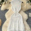 Joskaa 2025 Summer Women Elegant Round Neck Sleeveless Tassels Hem Bodycon Mini Knitted Dress Holiday Beach Party Clubwear