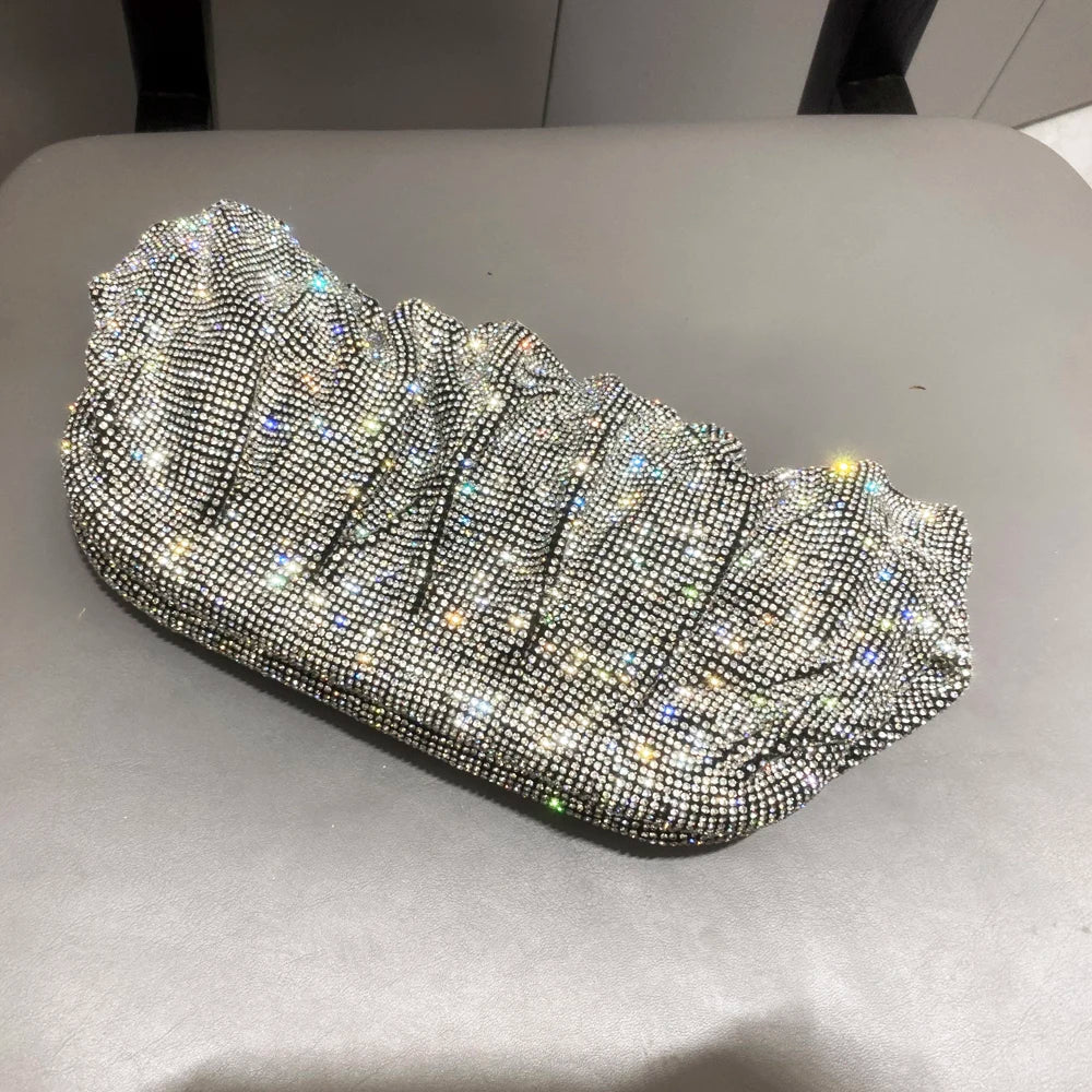 Shiny Rhinestones Handmade Evening Clutch Bags New Folds Purses and Handbags Luxury Designer Wedding Party High Quality