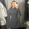 Hugcitar 2024 Frühling O-Ausschnitt Langarm Uni Patchwork Reißverschluss Sexy Bodycon Minikleid Damen Mode Outfits Geburtstagsparty Y2K