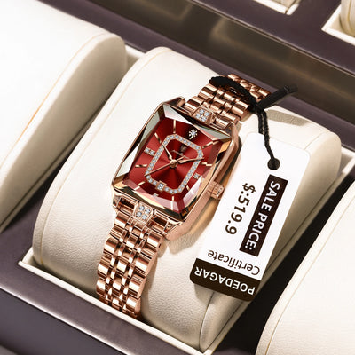 POEDAGAR Top Elegante Damenuhr Wasserdicht Datum Damen Armbanduhr Edelstahl Rechteck Quarz Damenuhren Weibliche Reloj