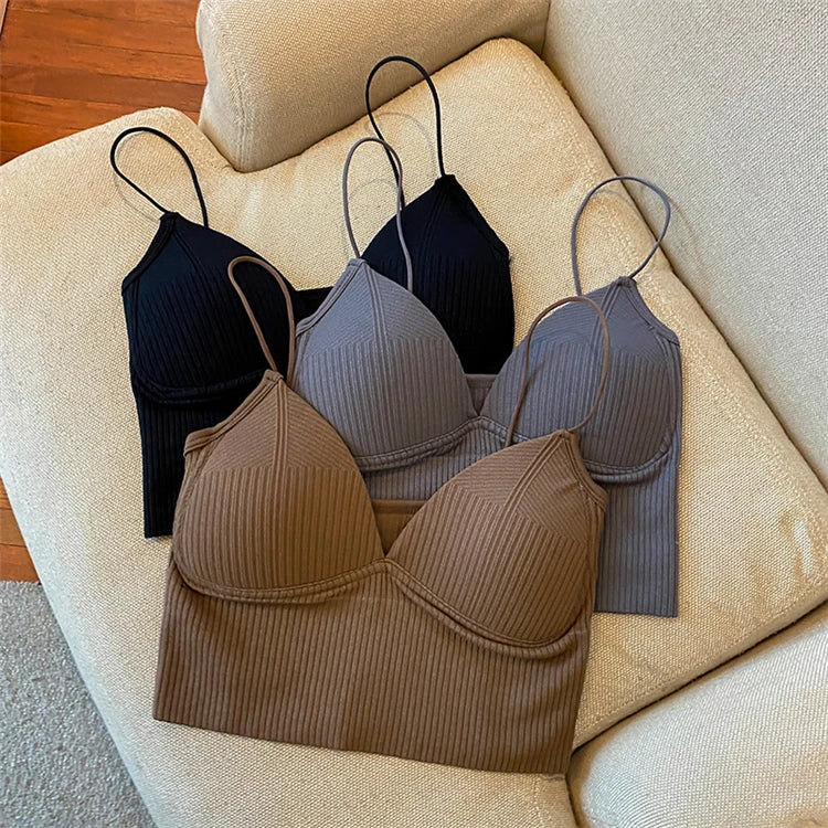 Knitted Binder Chest Woman Tops Spaghetti Strap Corset Crop Camis With Built in Bras Korean Fashion Woman Vest Camisole
