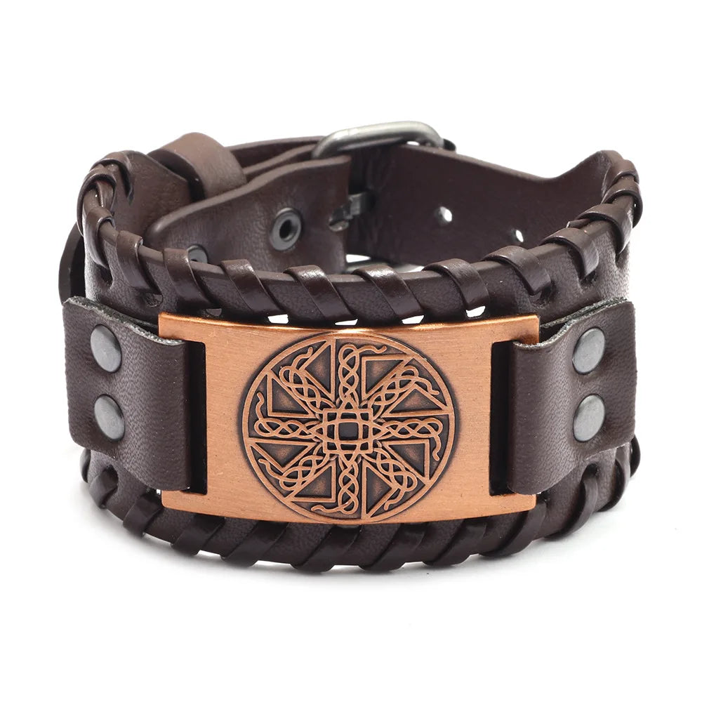New Retro Wide Leather Pirate Compass Bracelet Men's Bracelet Celtic Viking Jewelry Compass Bracelet Accessories Party Gifts