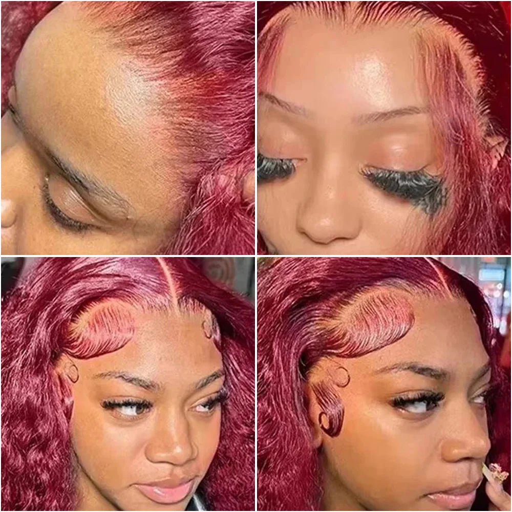 40 Inch Red Colored 13x6 Hd Lace Frontal Human Hair Wigs Pre Plucked 99J Burgundy Water Deep Wave Curly 30 36 40 Inch 13x4 Lace Front Wig For Women