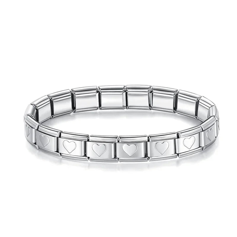 Hapiship 2024 Women's Jewelry 9mm Width Itanlian Elastic Star Heart Butterfly Charm Bracelet Fashion Stainless Steel Bangle ST-