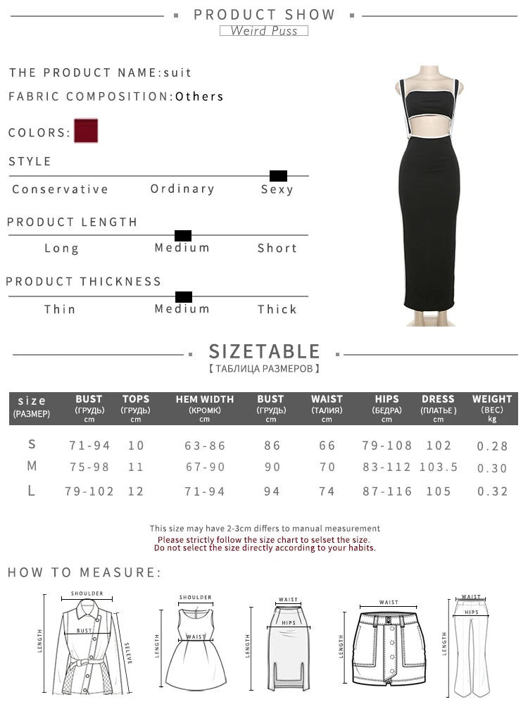 Weird Puss Summer Trend 2-teiliges Set Damen Weißer Saum Trägerloses Oberteil + Trägerkleid Elastische Streetwear-Outfits