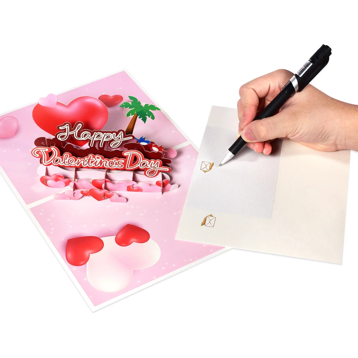 Valentinstag Geschenk 3D Pop Up Karte Jahrestag Hochzeit Geburtstag für Ehefrau Ehemann Grußkarten mit Umschlag und Notizkarte