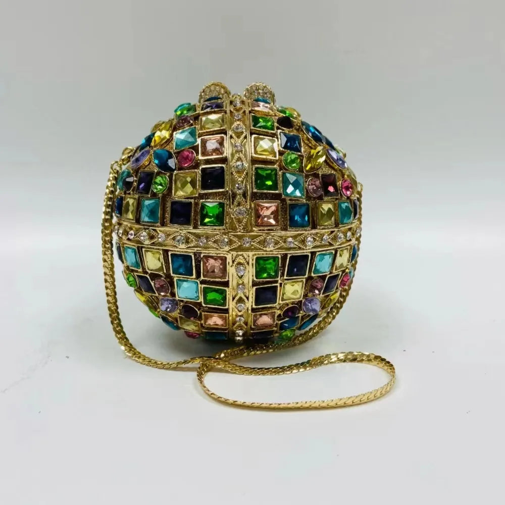 Women Multi Stones Clutch Purse Crystal Evening Bags Hard Case Metal Minaudiere Rhinestone Clutches Handbag Wedding Party Bags