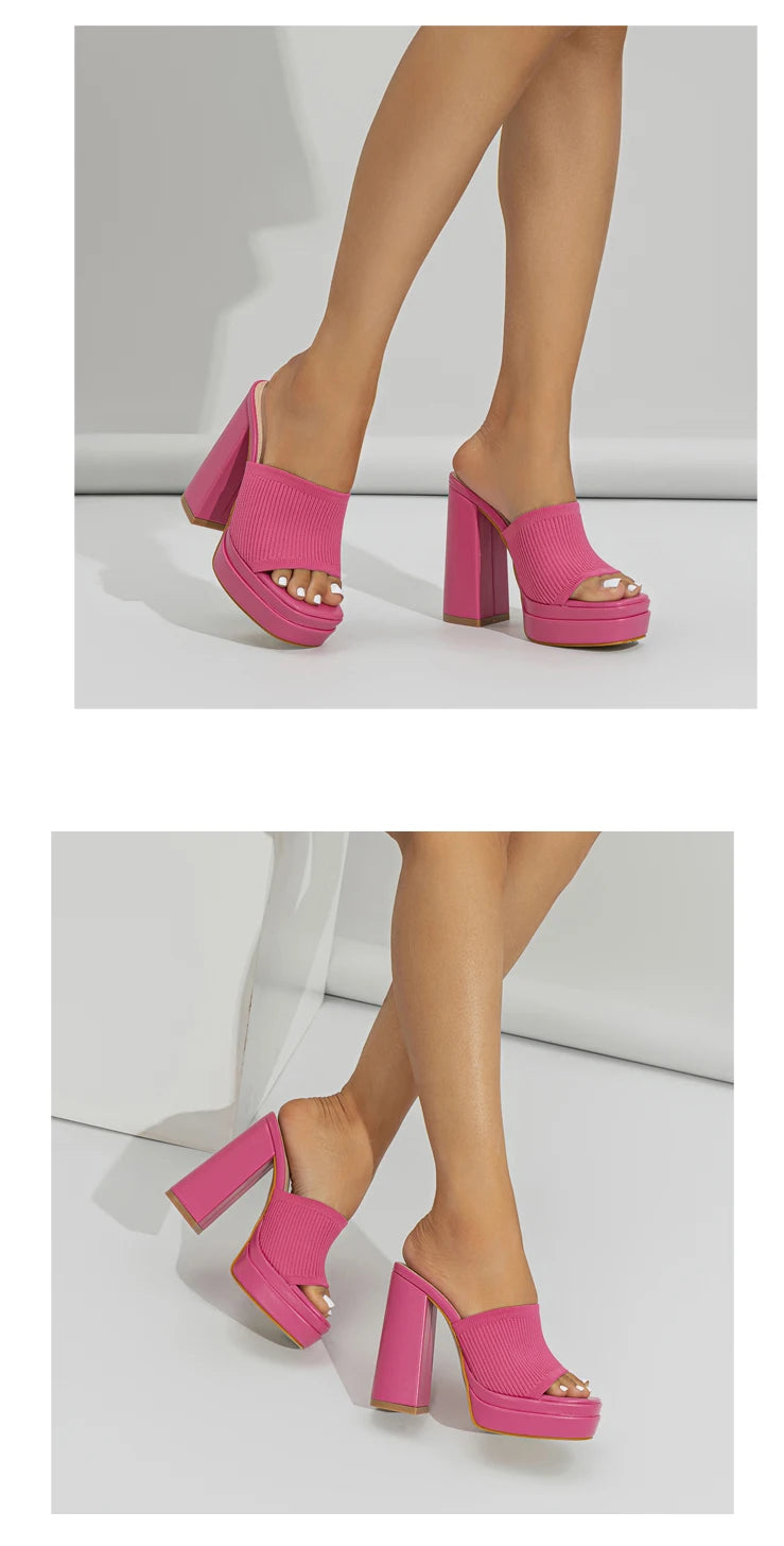 Aneikeh Sexy Gestrickte Wolle Chunky Plateau Sandalen High Heels Damen Peep Toe High Heel Sommer Nude Party Kleid Pantoletten Sandalen Schuhe