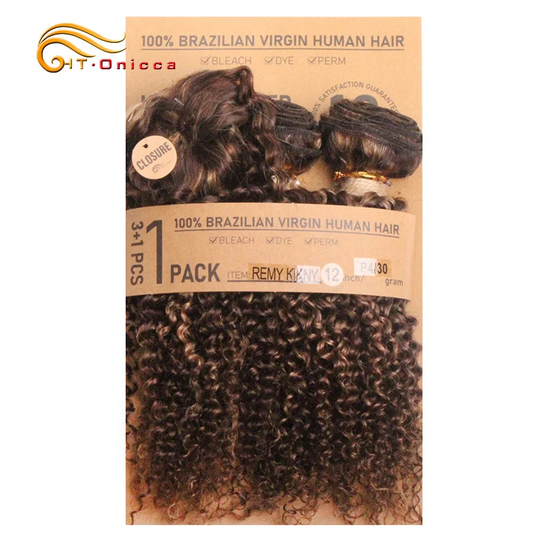 Lockiges Echthaar-Bundles mit Closure, kurzes indisches Echthaar-Bundles mit kreisförmigem Closure