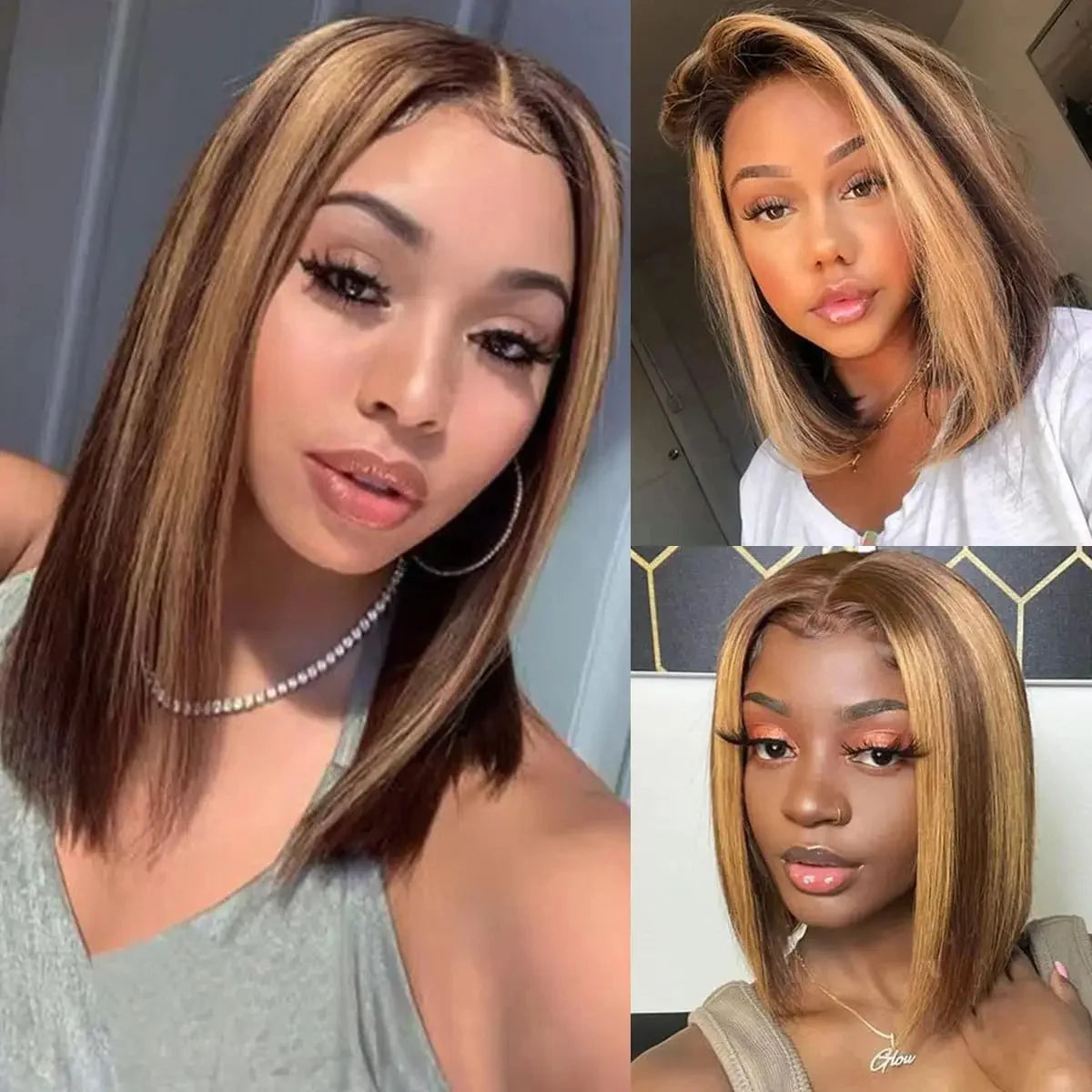 13x4 Transparent Lace Front Bob Wig Human Hair Ombre Honey Blonde 13x4 Wigs 10-16inch  4/27 Colored Transparent Frontal Lace Wig