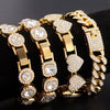 Iced Out Pink Cuban Armband für Frauen Hip Hop Gold Silber Farbe Kristall Herz Kreis Quadrat Armband 4Pcs Set Schmuck Geschenk