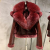 21-25Shearling Jacket women's shearling Cloth With Big Fur Collar and Hooded