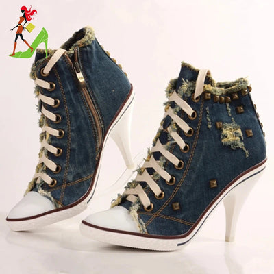 Women Boots Short High Heels Shoes For Women Botas British Style Rivet Ankle Boots Pointed Toe Side zipper strap Female Heels
