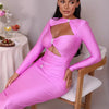 Articat Sexy Hohl Saum Langarm Elastisches Enges Kleid Damen Falten Doppellagig Weibliche Vestidos Elegantes Party Abendkleid