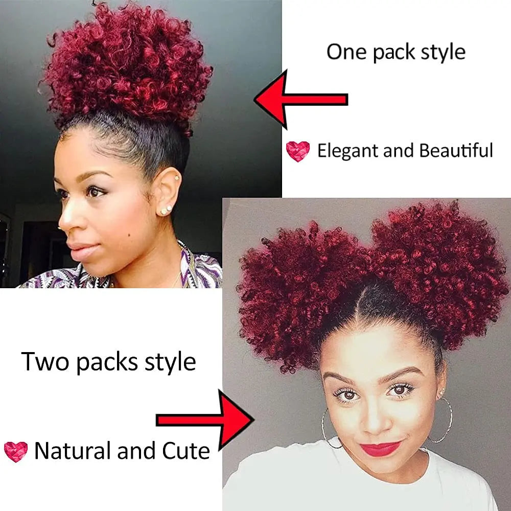 Synthetic Afro Puff Drawstring Ponytail Hair Bun 10 Inch Short Afro Kinkys Curly Afro Bun Extension Hairpieces Large Size
