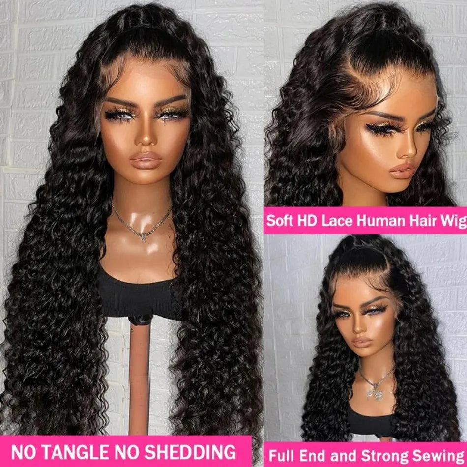40 Inch Curly Lace Front Wig Water Wave 13X6 Hd Lace Frontal Wig Deep Wave Human Hair Wig 250 Density Preplucked Brazilian Hair