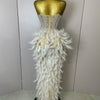 Stock 2025 Women Sexy Sparkly Rhinestone Mesh Feather Long Dress Elegant Evening Party Celebrate Birthday Performance Costume