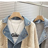 2023 New Autumn Winter Women Splicing Denim Jacket Women Long Sleeve Jean Jackets Female Loose Sweater Cardigan Jacket