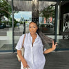 Women Casual Two Piece Pant Set Short Sleeve Turn Down Collar Shirts Top and High Waist Loose Wide Leg Pant Matching Set 2025