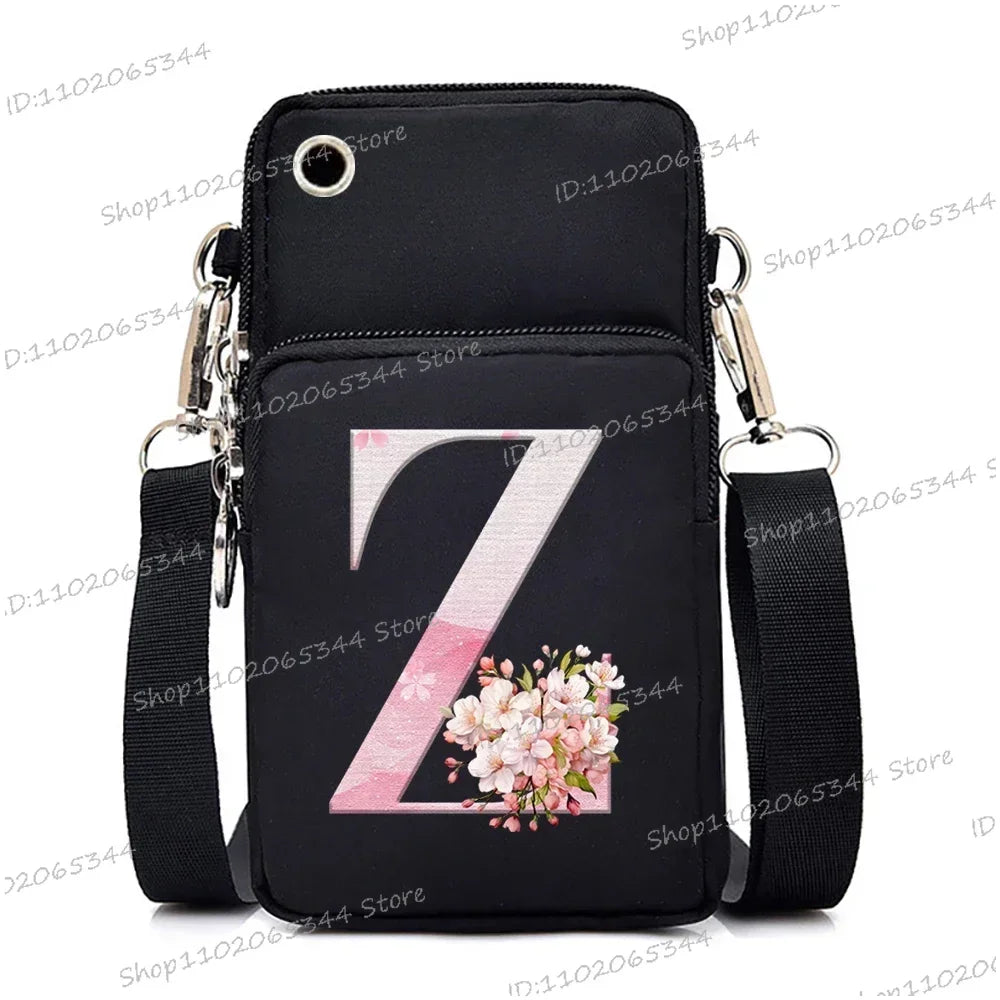 Damen Kuriertasche Kleine Handtasche Umhängetasche Geldbörse für Handy Sakura 26 Alphabet-Druck Münzgeldbörse Damen Kartenhalter