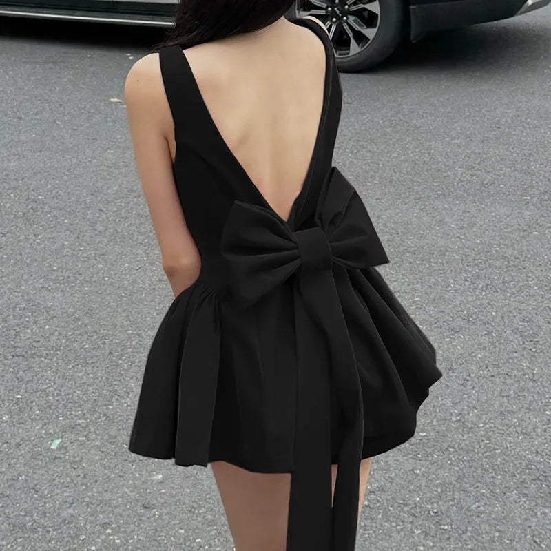 Tuularose Red Bow Dress Women's Sexy Backless Slim Tank Top A Line Dress Sleeveless Spaghetti Straps Luxury Party Evening Dress