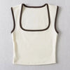 Woman Fashion Slim Solid Contrust Camis Casual Sleeveless Tanks Square Collar Crop Tops Clothing Streetwear Mujer 2024 Y2k