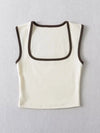 Woman Fashion Slim Solid Contrust Camis Casual Sleeveless Tanks Square Collar Crop Tops Clothing Streetwear Mujer 2024 Y2k