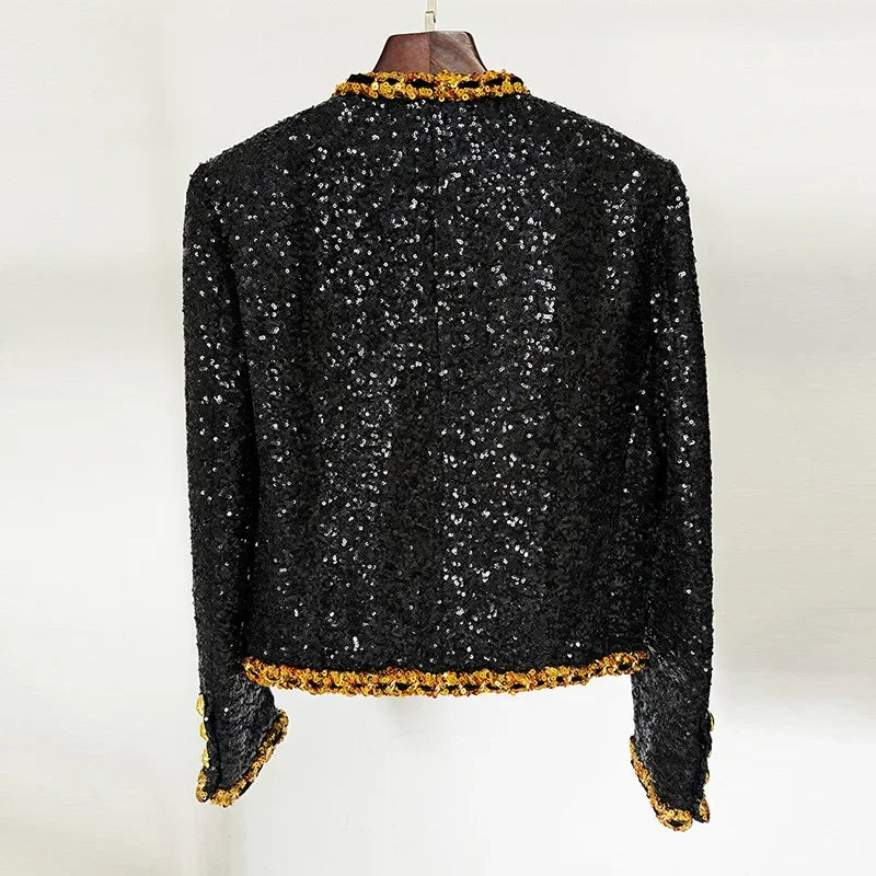 Fashion 2024 Designer Women's Gold Chains Sequined Jacket Coat Outfit Spring