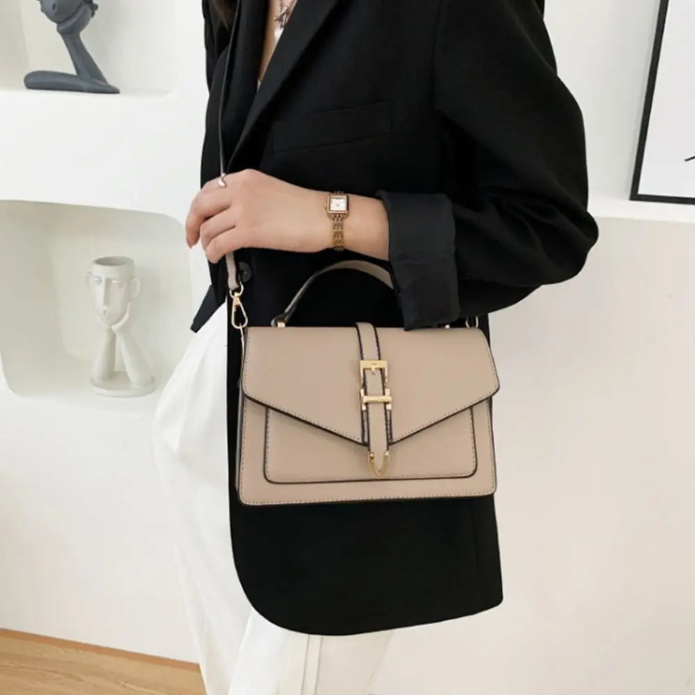 Women PU Leather Messenger Shoulder Bag Ladies Solid Color Simple Crossbody Bag Fashion Handbag Leisure Portable Sling Bag