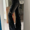Weekeep Floral Embroidery Jeans Vintage 2000s Low Rise Flared Jeans Women Retro y2k Baggy Denim Pants High Street Basic Trousers