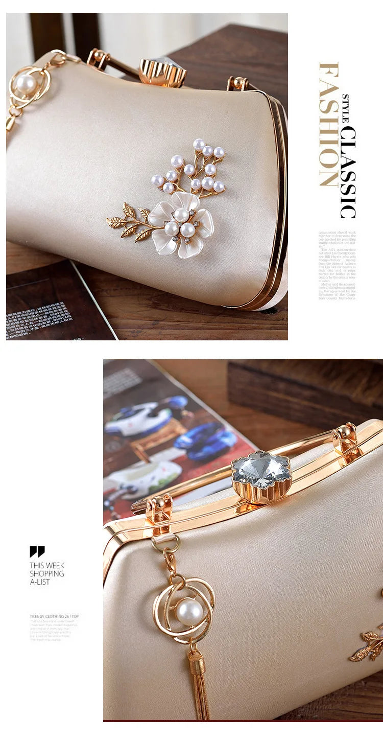 2025 Neue Damen Handgemachte Blumen Clutch Handtaschen Hochzeit Abend Geldbörsen Party Dinner Handtasche Für Damen 4 Farben