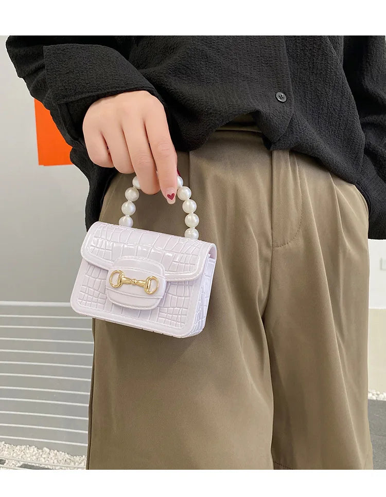 Fashion Mini Handbags PVC Crossbody Coin Purse Crocodile Pattern Pearl Handbag Plastic Small Chain Jelly Bag For Girl Wholesale