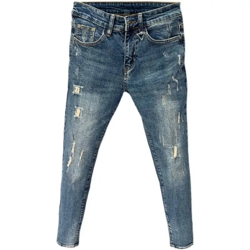 Men's Korean Style Classic Jeans 2023 New Blue Ripped Jeans for Men Fashion Trendy Summer Skinny Ripped Hole Cargo Trousers