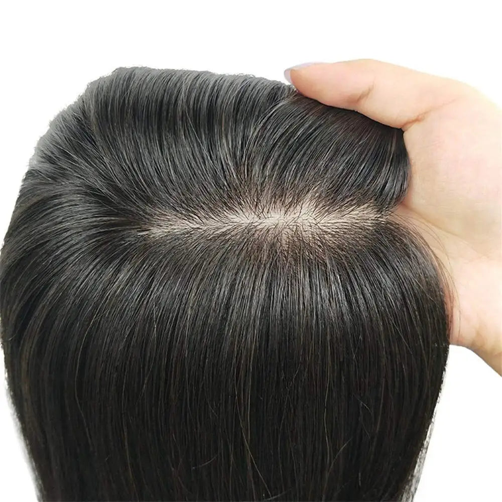 Straight Silk Top Base Topper Swiss Lace Clip In  Women Toupee With Bangs Breathable 100% Real Human Hairpiece Blonde Color Wigs