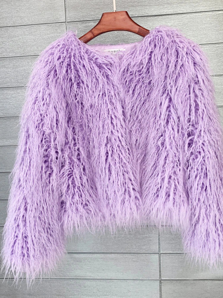2023 Women Faux Fur Coat Autumn Winter High Quality Fluffy Short Coat Faux Fur Jacket