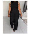 Wmstar Women Two Piece Set Plus Size 3XL 4XL Summer Casual Fashionable Print Sleeveless Shirt Suit Wide Leg Pants Female Outfits