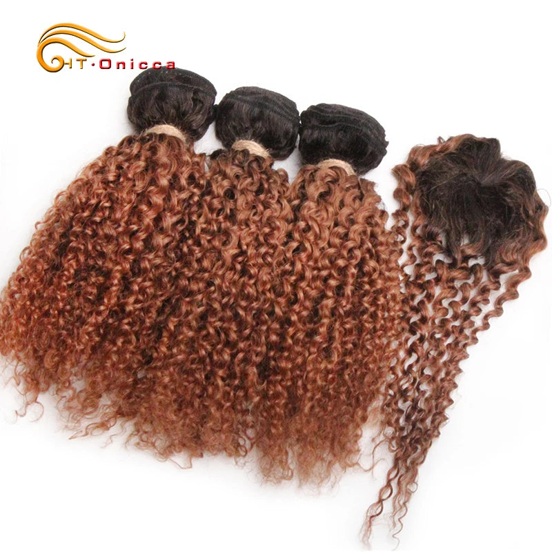 Lockiges Echthaar-Bundles mit Closure, kurzes indisches Echthaar-Bundles mit kreisförmigem Closure