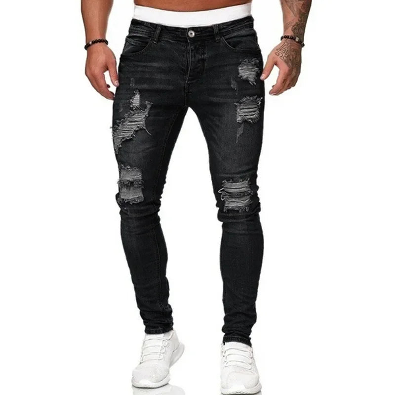 Zerrissene Skinny Jeans Herren Casual Slim Fit Bleistift-Denim-Hose Herren Vintage Washed Solid Denim Hose Hot Sale Mode Street Style