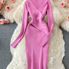 YuooMuoo Autumn Winter 2025 Women Dress Elegant Cross V-neck Slim Waist Knitted Bodycon Dress Korean Office Lady Vestidos