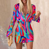Two Piece Suit 2023 Autumn New Women Printed Long Sleeve Bag Hip Slim V-neck Sexy Fashion Elegant Casual Ladies Skirt Set MsChuh
