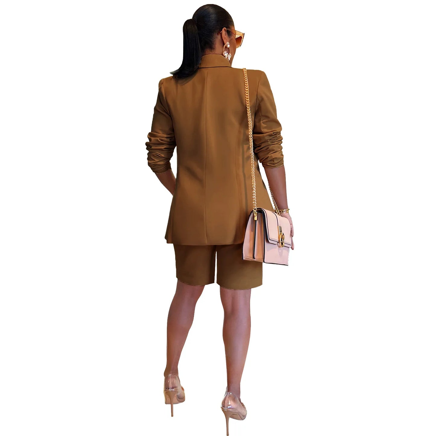 2 Piece Set Blazer Short Suits Knee Length Pant Set Simple Solid Color Office Suit Lady Women Blazer Trousers Two Piece Set