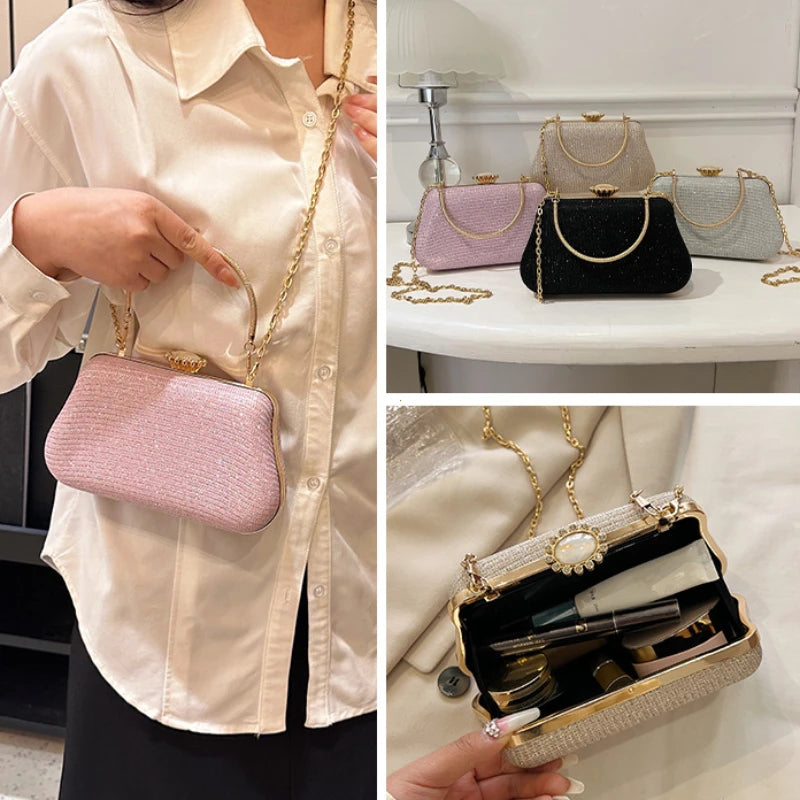 Luxus-High-Design Damen-Abendtasche Party-Bankett Glitzertasche für Damen Hochzeitsclutch Handtasche Umhängetasche mit Kette Bolsas