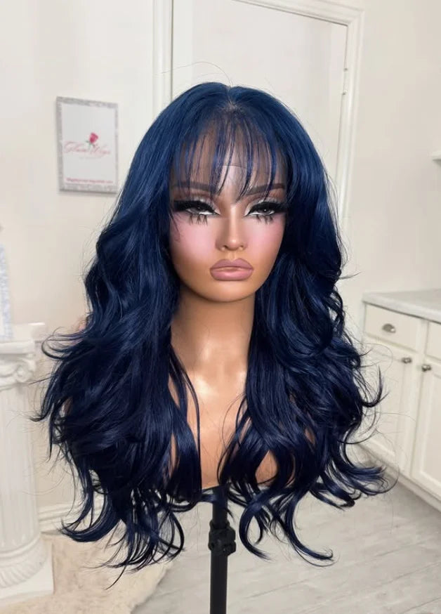 Honey Caramel Ombre Wig Layered Straight Lace Front Wig With Bangs Honey Blonde 13x4 HD Lace Wig Clearance Synthetic For Women