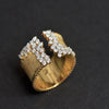 Huitan Trendy Luxury Gold Color Cubic Zirconia Ring for Women Modern Wide Band Finger Ring OL Style Female Jewelry Drop Shipping