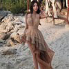 Weird Puss Tierred Tassel Dress Women Backless Sleeveless Halter Gradient Color Lace Pleated Sexy Beach Vacation Party Bodycon