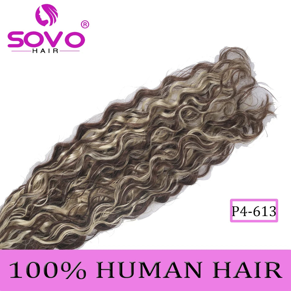 SOVO Honey Blonde Water Wave Human Hair Extensions 100 G Highlight P6/613 Natural Wet and Wavy Peruvian Curly Hair Weave Bundles