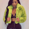 Fashion Faux Fur Open Stitch Lapel Crop Jackets Women Clothing Autumn Winter Solid Long Sleeve Warm Furry Fluffy Coat Outer Wear