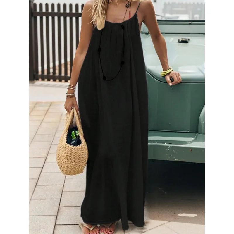New Arrival Women's Strapless Backless Long Loose Home Dress Comfortable Sleepwear Casual Maxi Dress