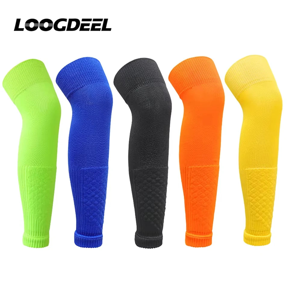 Loogdeel Adult Leg Warmers Elastic Soccer Shin Guard Calf Socks Over Knee Men Sports Compression Protection Long Sleeve Training
